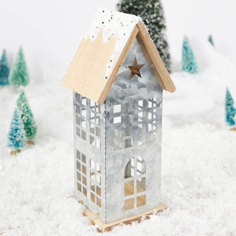 Factory Direct Craft Set of 2 Snowy Metal Saltbox Houses for Christmas Village Displays and Home Decor
