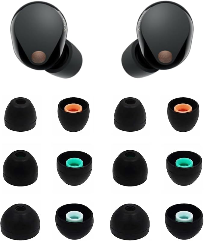 Eartips Compatible with Sony WF-1000XM5 Earbuds, 6 Pairs S/M/L Sizes Soft Silicone Tips Replacement Earbuds Tips, Compatible with Sony WF-1000XM5 6 Pairs Black