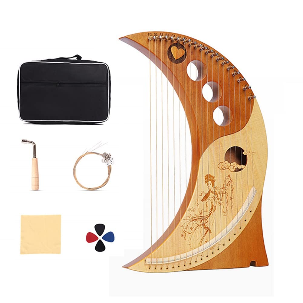 Lira Harfa, 19 strun metalowych, korpus z mahoniu, instrument strunowy lira harfa z kluczem do strojenia strun i czarnym pokrowcem,Harfa