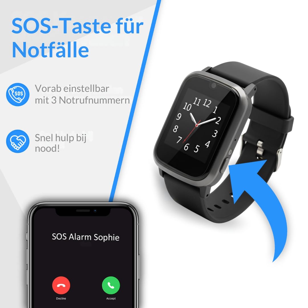 KUUS. S5 Notruf Uhr mit Sturzerkennung - Notrufknopf für Senioren - GPS Tracker Senioren mit Ortung. Senioren Smartwatch mit SIM Karte ohne Handy - Demenz Uhr Hilfsmittel Notfallarmband Erwachsene
