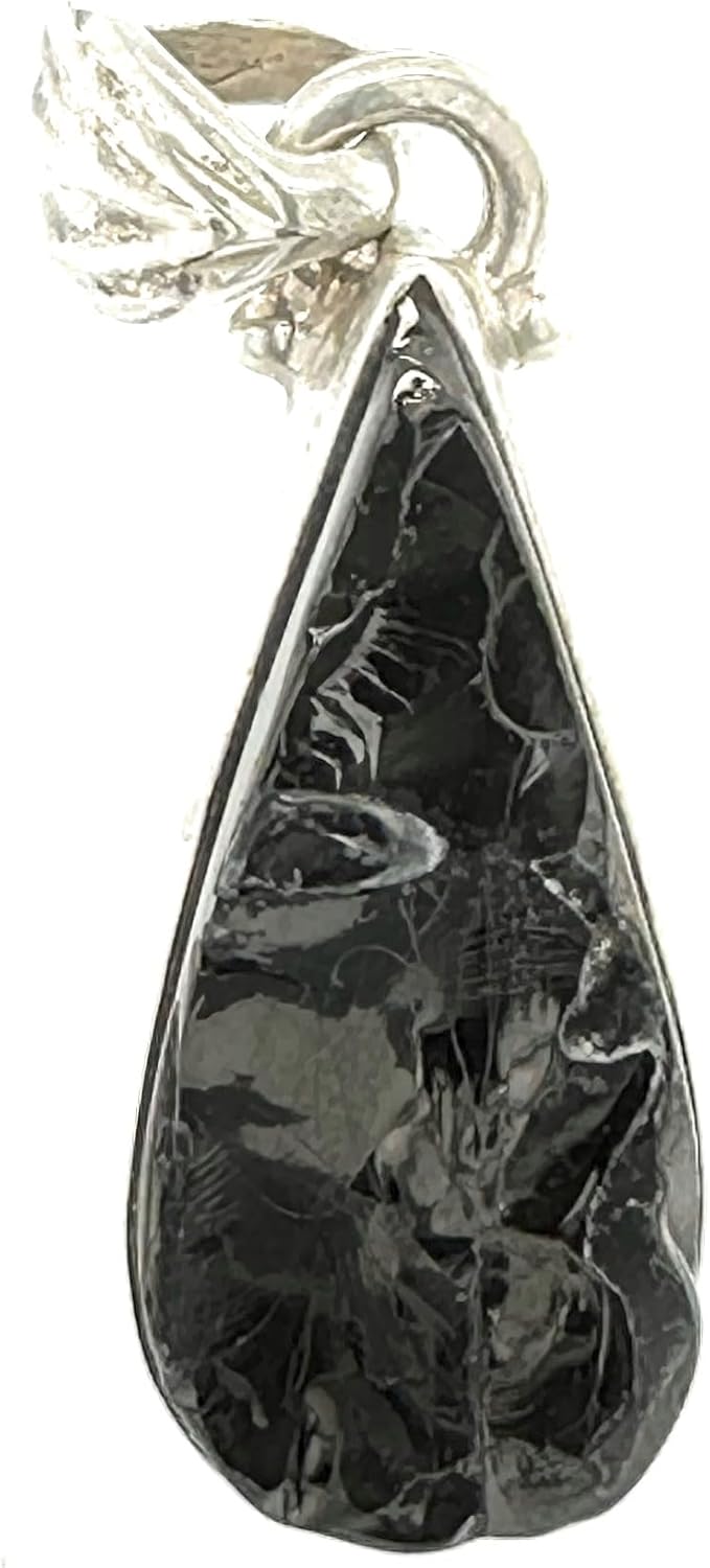 Natural Shungite 925 Solid Sterling Silver Pendant 30mm - Image 6