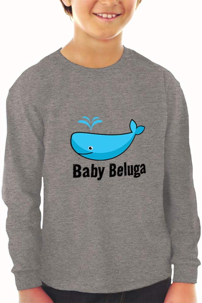 Kids Long Sleeve T Shirt Baby Beluga Blue1 Whale Ocean Sea Life Cotton Boy & Girl Clothes Funny Graphic Tee Royal Blue Design Only 3T