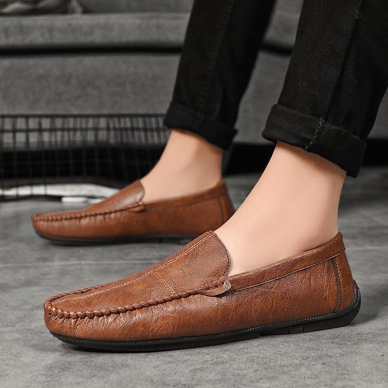 Men's Loafers Vegan Leather Stitching Details Apron Toe Driving Loafers Comfortable Anti-Slip Flexible Casual Wedding Slip-on4