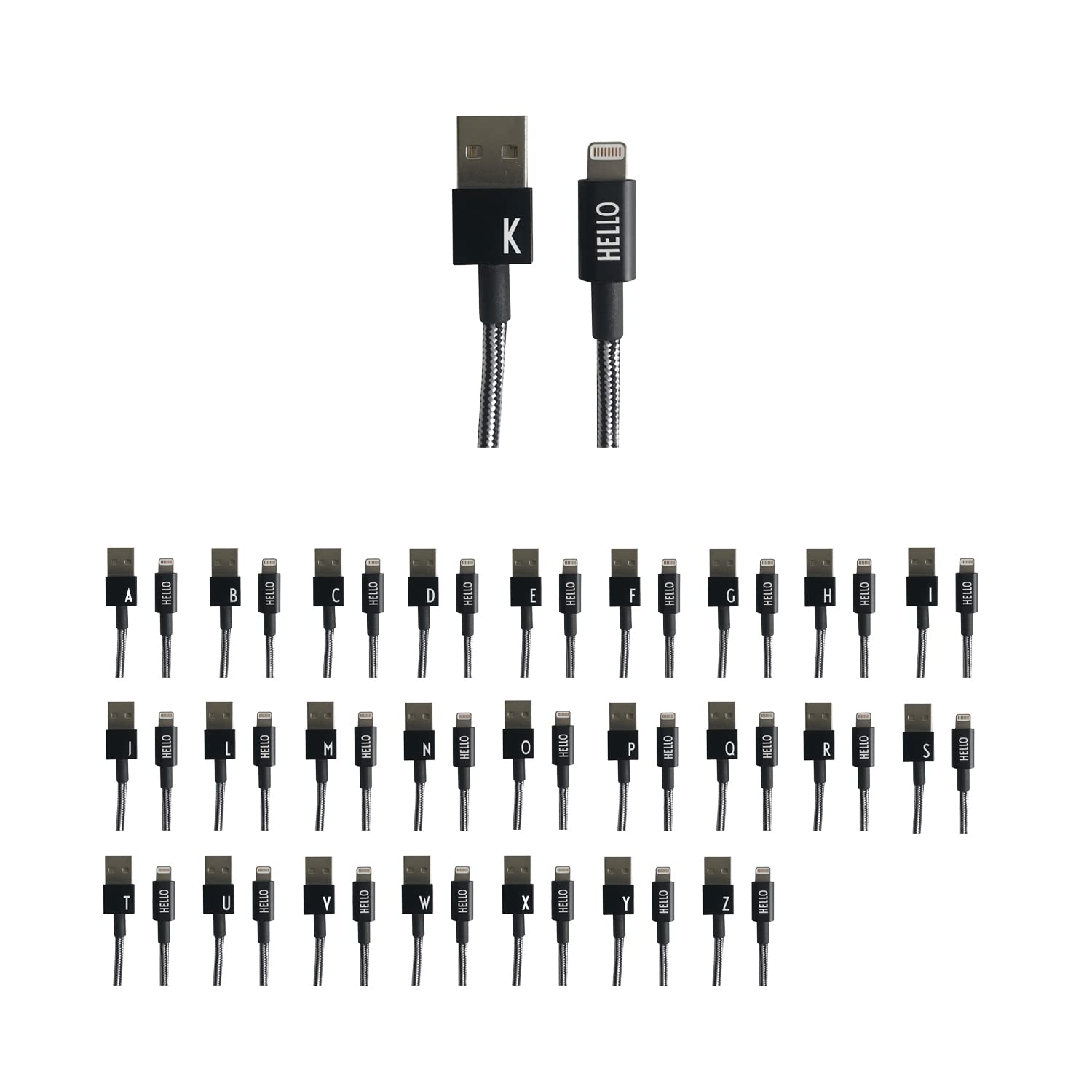 Design LettersMyCable Compatible for iPhone 1 Meter - K - CE Certified, RoHS and Reach Certified, Available from A-Z, Cable with USB 2.0, Nylon Braided - Your Personal Cable