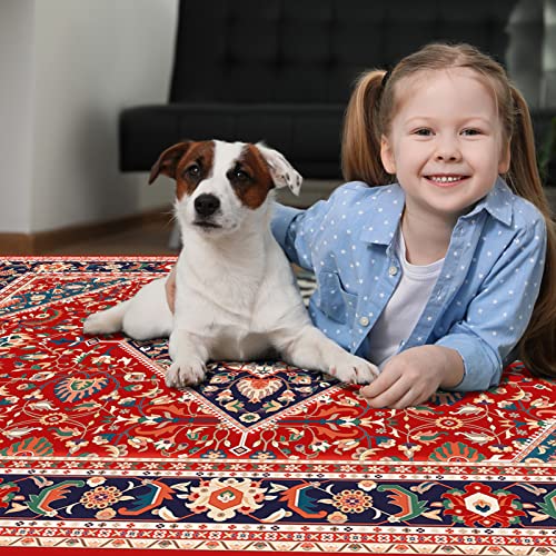 Choshome Machine Washable Rug 8'X10', Low-Pile Vintage Persian Boho Area Rug With Non-Slip Backing, Non-Shedding Indoor Floor Rugs For Living Room/Bedroom/Kitchen Carpet Home Decor, Red #TOP6