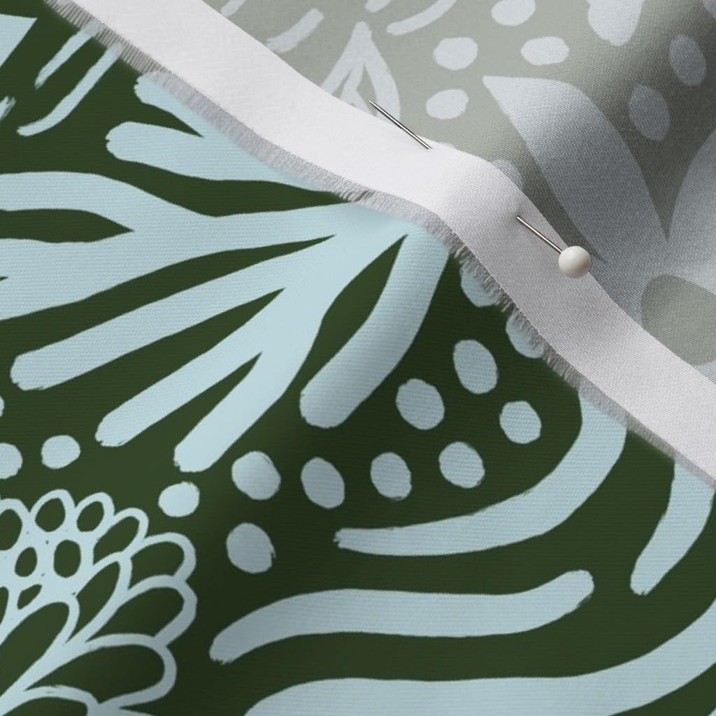 Spoonflower Fabric - Ehpopoki World Waterways Green Flowers Floral Water Sea Ocean Coral Printed on Organic Cotton Sateen Fabric by The Yard - Sewing Quilting Apparel Home Decor