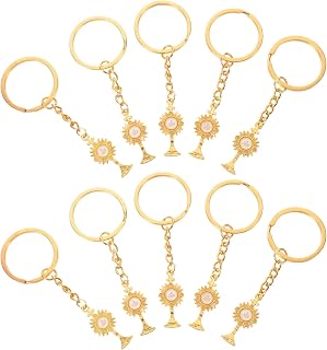 GALPADA Golden Chalice Keychains Religious Keepsake Zinc Alloy 10pcs Godparent Gift for Christening Party Favors and Catholic First Communion Souvenirs