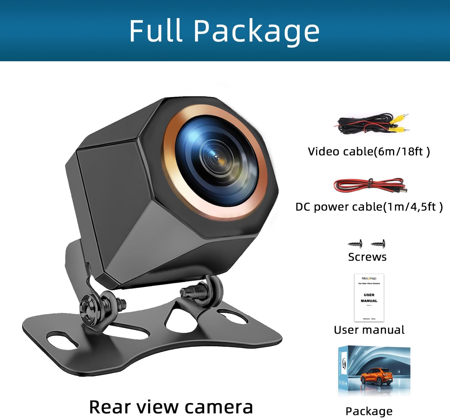 Car Backup Camera, 720P AHD/CVBS Dual Format with CCD Sensor, 170° Ultra Wide Angle Fisheye Lens, 0.01 lux Night Vision, IP68K Waterproof & Dustproof, for Truck SUV RV Van (720P)