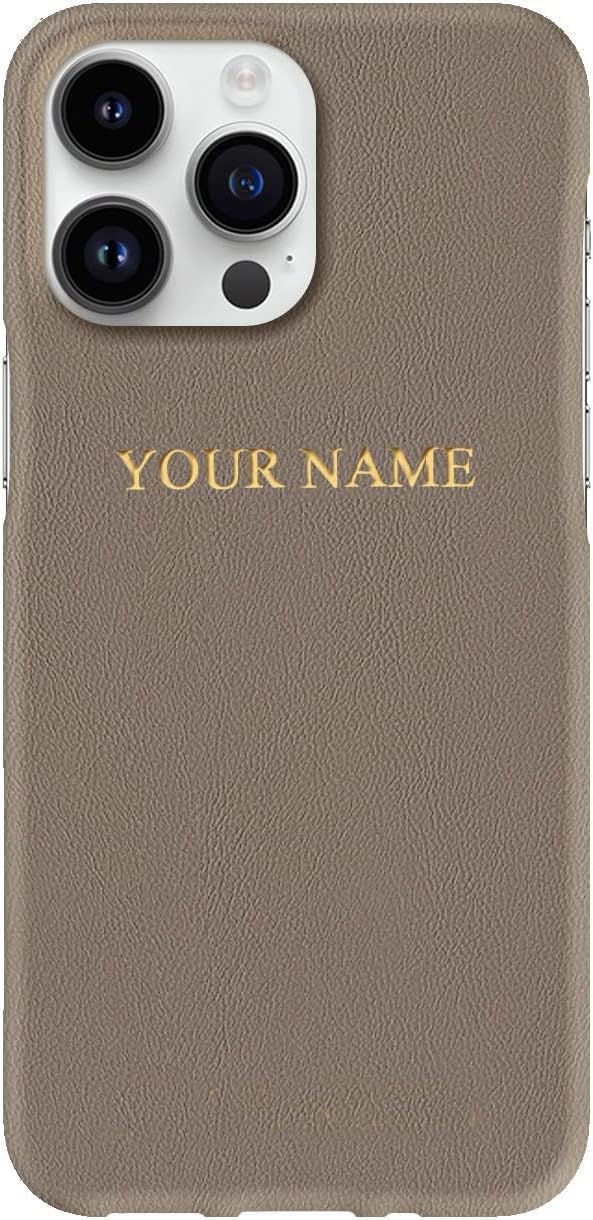 Custom Embossed Leather Case Personalized for iPhone 16 15 14 13 12 11 Pro Max Plus - Custom Text, Date, Name, Initials, Monogram, Engraving (Coffee) - Customizable Gift Idea
