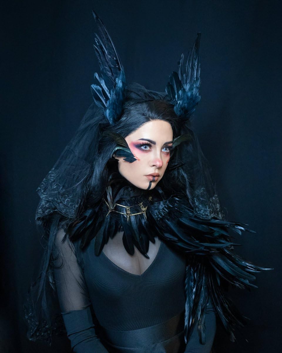 Feather Cape Shawl Costume Black Witch Wings Collar Adult Crow Neck - Image 3