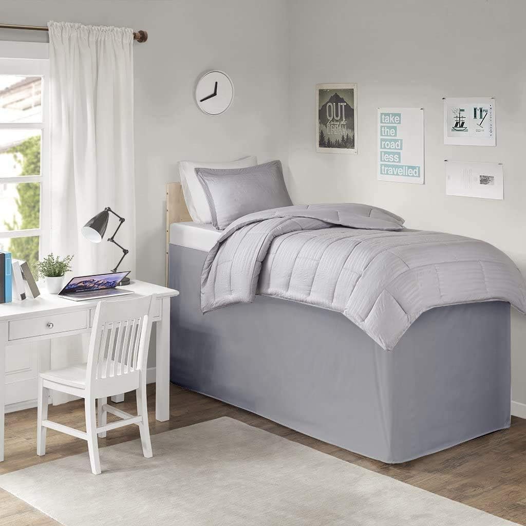 Pleated College Dorm Bed Skirt Luxury Microfiber, Twin XL (39x80) with Split Corners, 42" Long Drop, Hotel-Quality 1800 Ultra-Soft Dust Ruffle, Light Grey