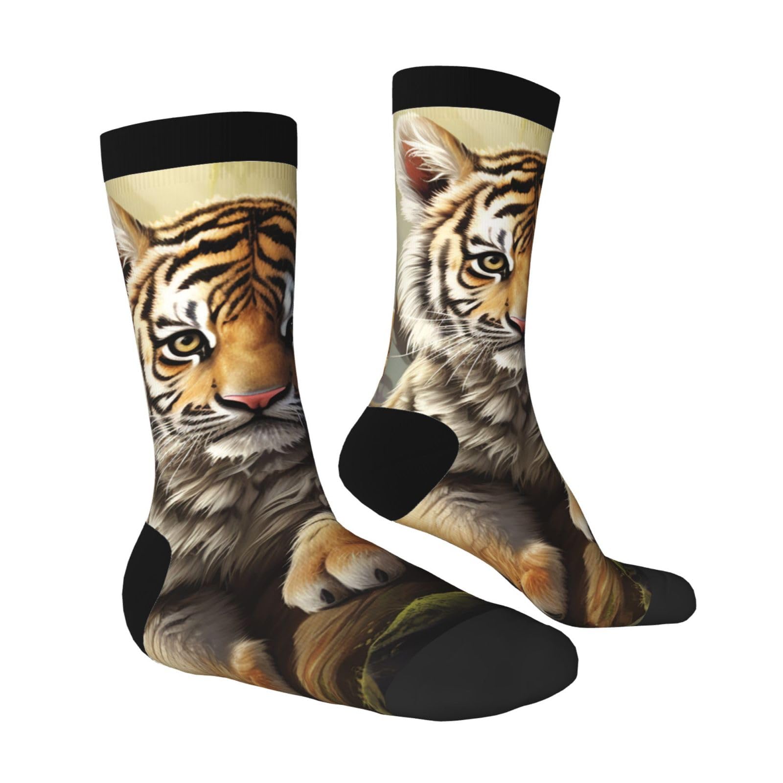 LZQPOEAS Jungle Tigers Cub Athletic Socks Unisex Cushioned Crew Socks Hiking Running Calf Sock Soft Above Ankle Sock