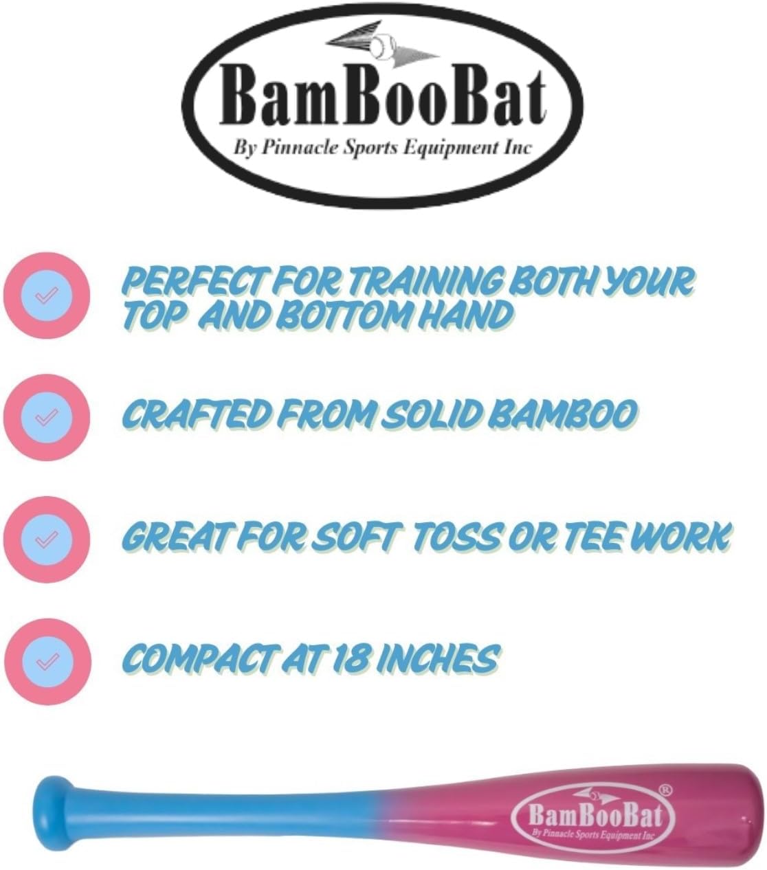 BamBooBat by PINNACLE SPORTS EQUIPMENT INC. Adult Baseball and Softball Wood One Hand Training Bat- 18 Inch or 21 Inch
