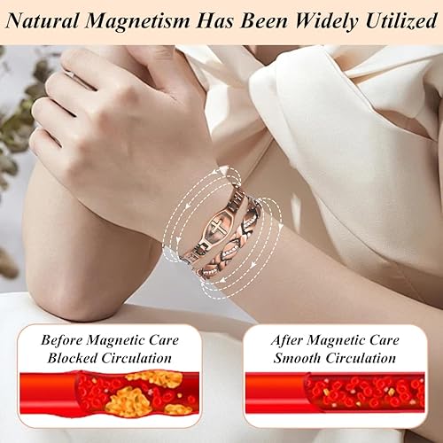 Miniatura 3 de Vicmag Copper Magnetic Bracelet for Women Magnets Brazaletes 99.9% Solid Pure Copper Jewelry Valentine's Day Gift for Her (Adjustable Size with Gift