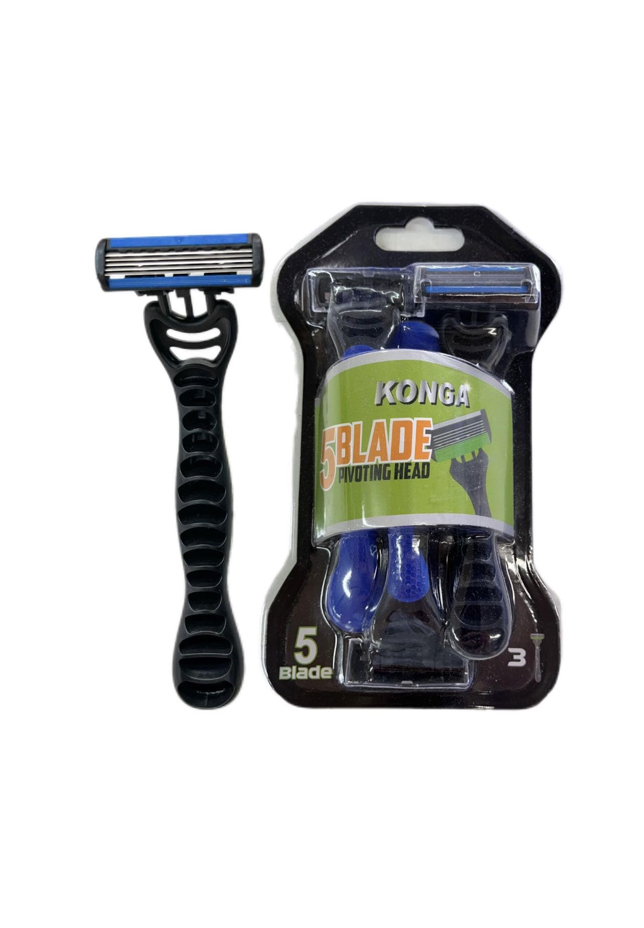 5 Blade Pivoting Head Disposable Razor, Black and Blue
