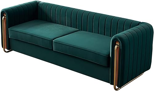 Miniatura 28 de Dolonm Sofá moderno de terciopelo para sala de estar, sofá tapizado de 84 pulgadas de largo con reposabrazos altos y patas de metal, muebles