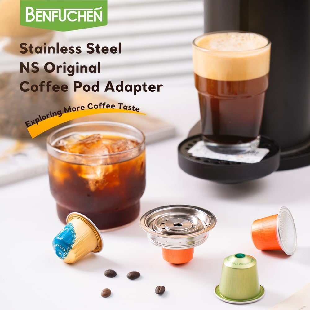 Adattatore riutilizzabile per cialde di caffè compatibile con Delonghi ENV135 VertuoLine GCA1, Nespresso OriginalLine Coffee, Brew 150 ml, argento, 1 pezzo