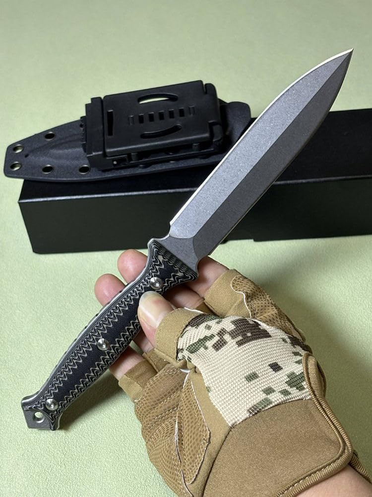 Generisch TEERMA K5Z - Großes Jagdmesser aus D2-Stahl - Feststehendes mit Scheide - Zweischneidiges Schwert mit G10-Griff - Full Tang Survival Messer für Outdoor Aktivitäten