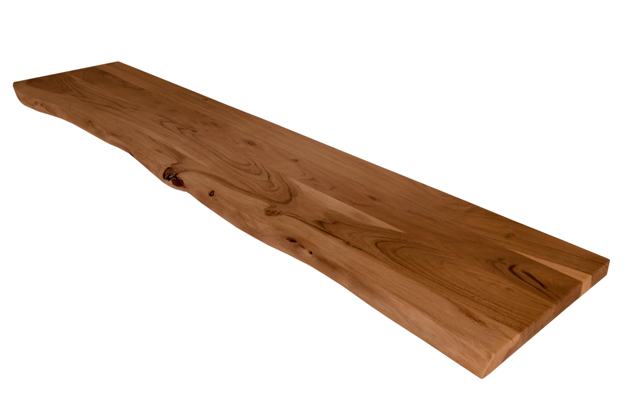 SAM Holzplatte 120x30 cm SUVA, Holzbrett massiv nussbaumfarben, Baumkantenplatte für Heimwerker, Regale und Fensterbretter, einseitig Baumkante