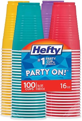Hefty Easy Grip - Vasos de plástico desechables para fiestas, 16 onzas, colores surtidos, 100/paquete, 4 paquetes/cartón