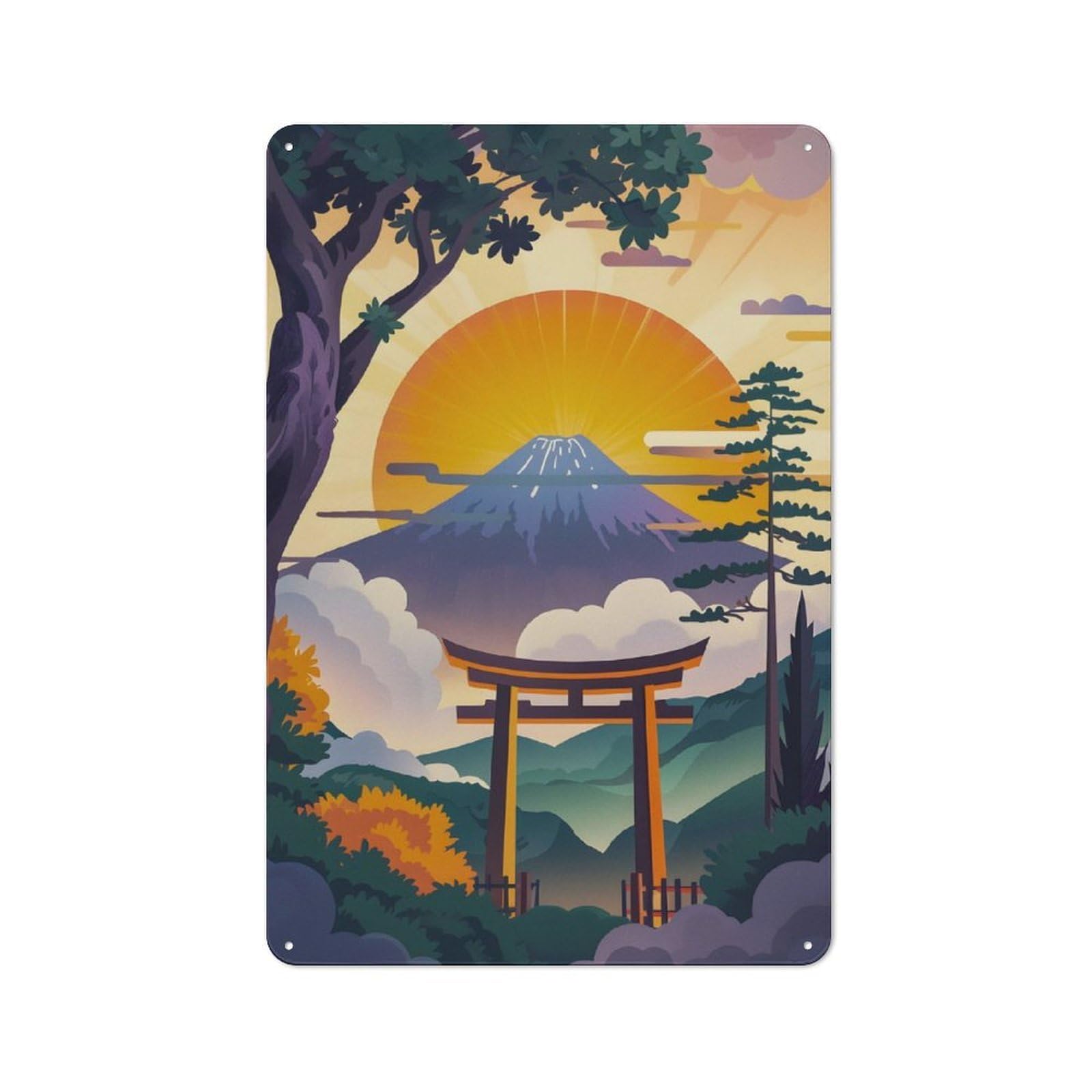 Junmoney Japanese Sunset Art Metal Sign 30X20cm With For Workshop Wall, Retro Decor, For Garage, Workshop And Man Cave Decoration