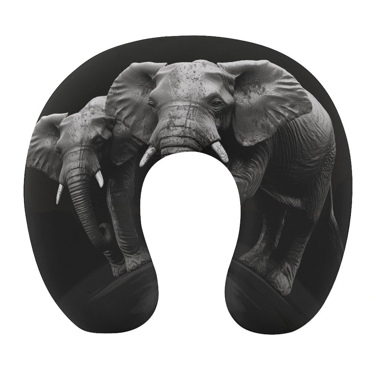 Btcowzrv Style 3D Gray Elephant U Shaped Neck Pillow Travel Pillows