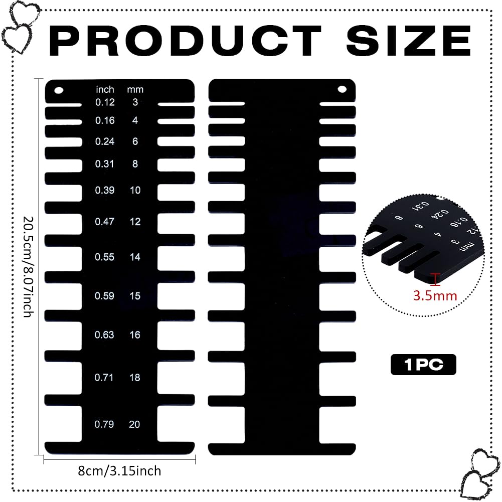 BENECREAT Black Acrylic Thickness Gauge, 8.1x3.1x0.1inch Plated Size Inspection Tool Portable Measurement Gauges for Checking Glass Size