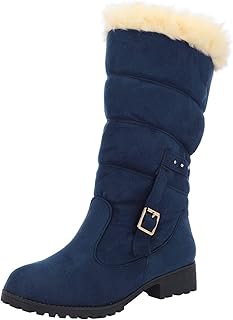 Generisch Zapatos de mujer nieve gruesa botas de tacón cinturón media hebilla de moda botas de mujer zapatos de niña 34