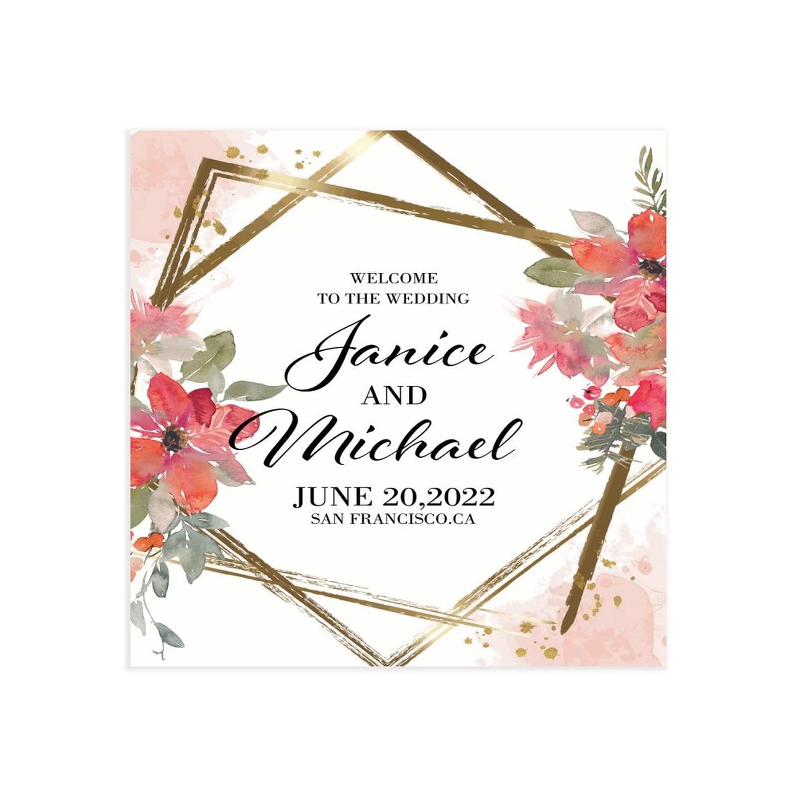 Schild aus Holz, Hochzeitsschild, Aufschrift "Welcome to the Wedding of Welcome to the Wedding of Welcome to the Wedding of Welcome to the Wedding of Welcome", Hochzeitsdekoration, 50 x 50 cm