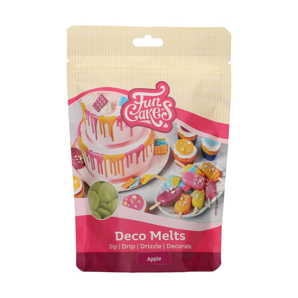 FunCakes Deco Melts Green Apple Flavour - Melt in the Microwave and Pour in Every Shape. Make Candy, Drip Cakes, Lollipops and Decorate Cakes, Cookies and Cupcakes! AZO Free. 250 g.