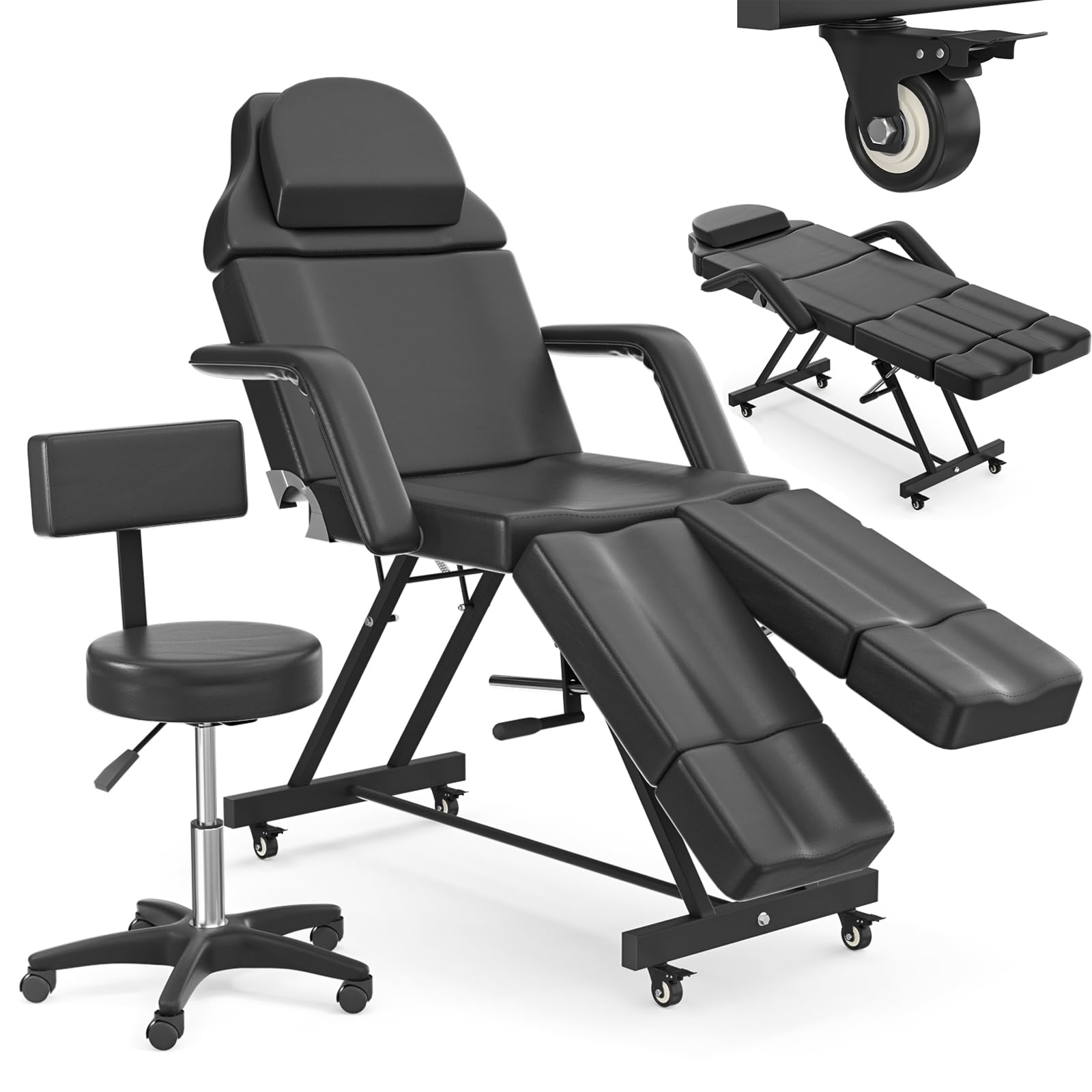 ABTSalon Tattoo Chair for Client Lash Chair Lash Bed Spa Chairs for Esthetician Facial Beds for Esthetician Bed Hold Up to 400lbs: Tattoo Chair53-black