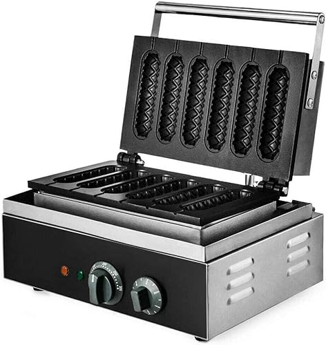 Máquina para hacer gofres eléctricas de acero inoxidable de 110 V, 6 piezas antiadherentes para hacer gofres para perros calientes, palitos de