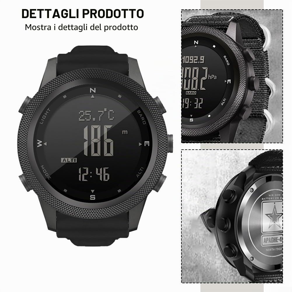 Orologio Sportivo Digitale per North Edge AP46 Tattico da Uomo Impermeabile Leggero con Termometro e Contapassi Retroilluminato per attività All'aperto Escursionismo Fitness