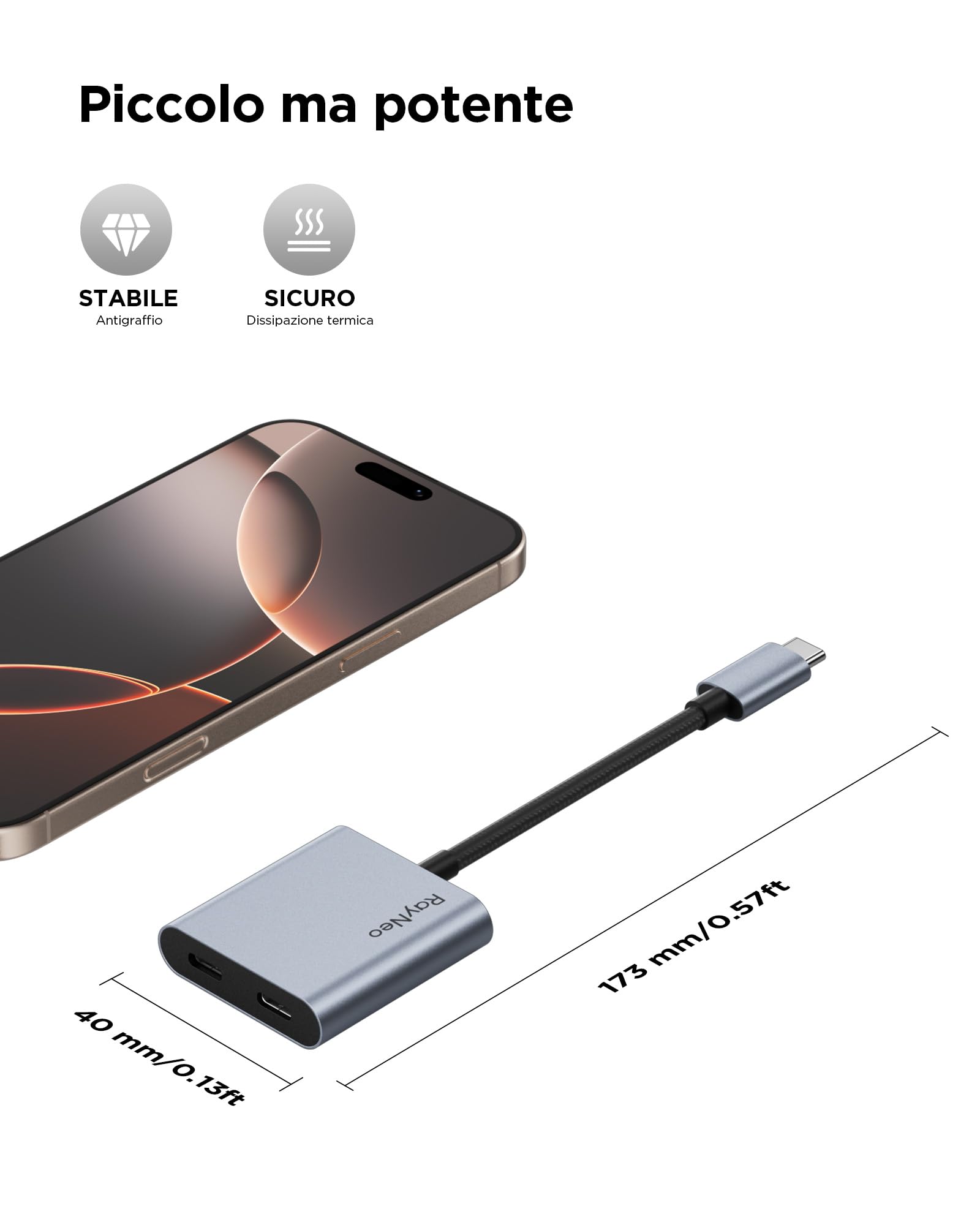 RayNeo Adattatore di ricarica da USB-C a occhiali, ricarica e riproduzione, compatibile con Switch 2, ROG Ally, PS4/5, Xbox, Mac mini, laptop, supporta la ricarica PD da 100 W e compatibile con 4K a