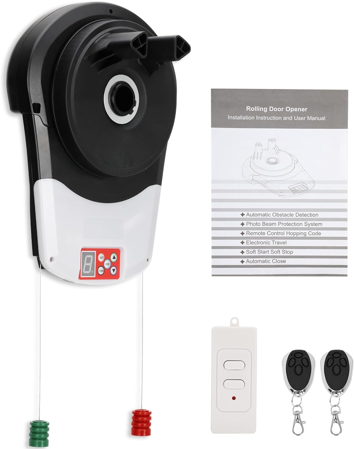 Automatic Rollup Garage Door Opener Wall Mount 800N Garage Roller Shutter with 3 Remote