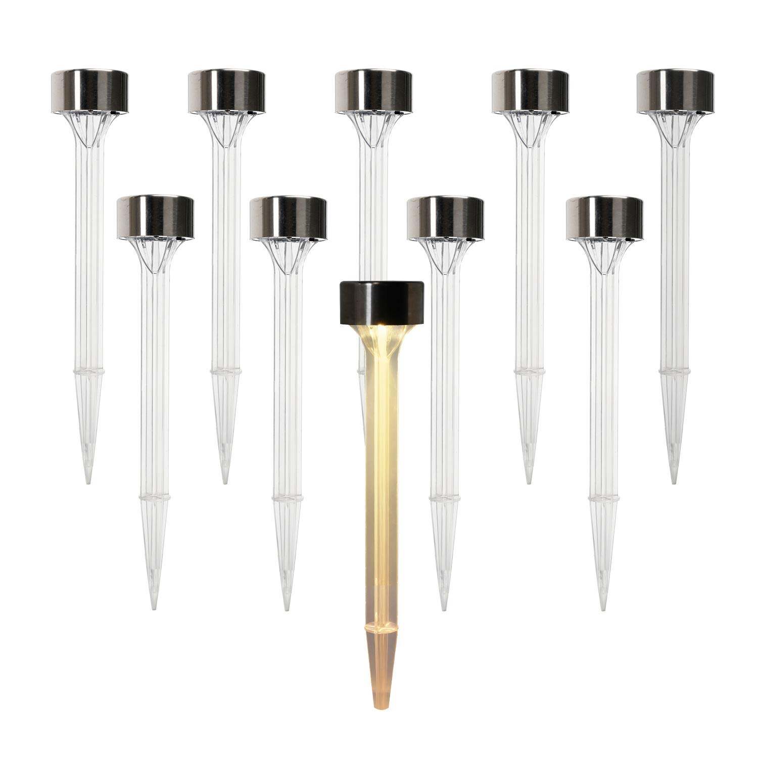 Grand patio Solar Landscape Lights Transparent Decorative Waterproof, 10 Pack Solar Powered Pathway Lights, Weather-Resistant Outdoor Lighting for Yard, Garden, Pool, Warm White