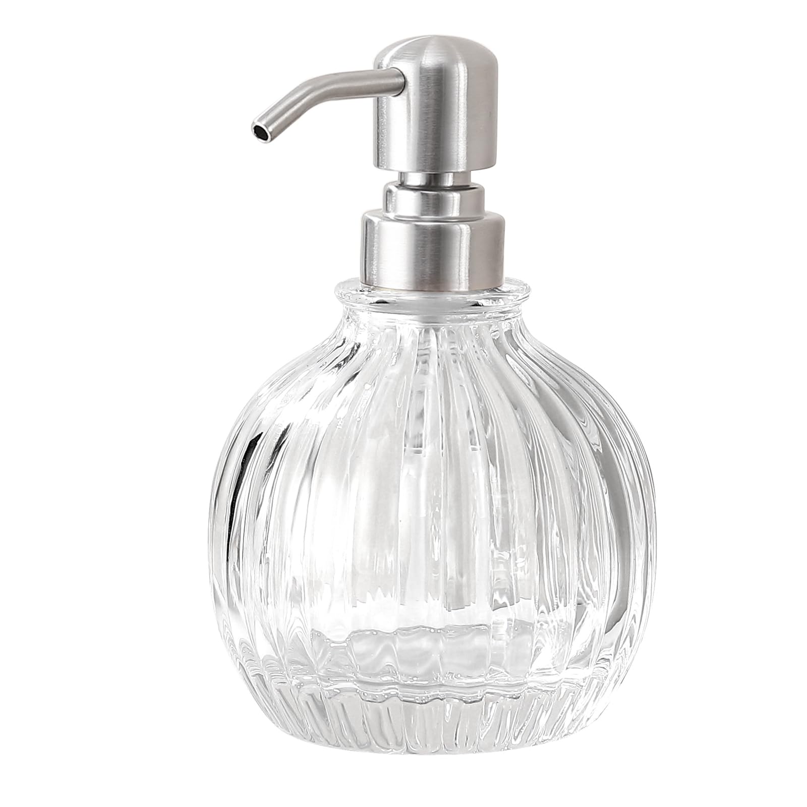 Ximlike Round Bathroom Soap Dispenser Brushed Nickel Pump, Glass Bottle with Stainless Steel Pump Liquid Soap Dispenser Sphere Countertop Hand Kitchen