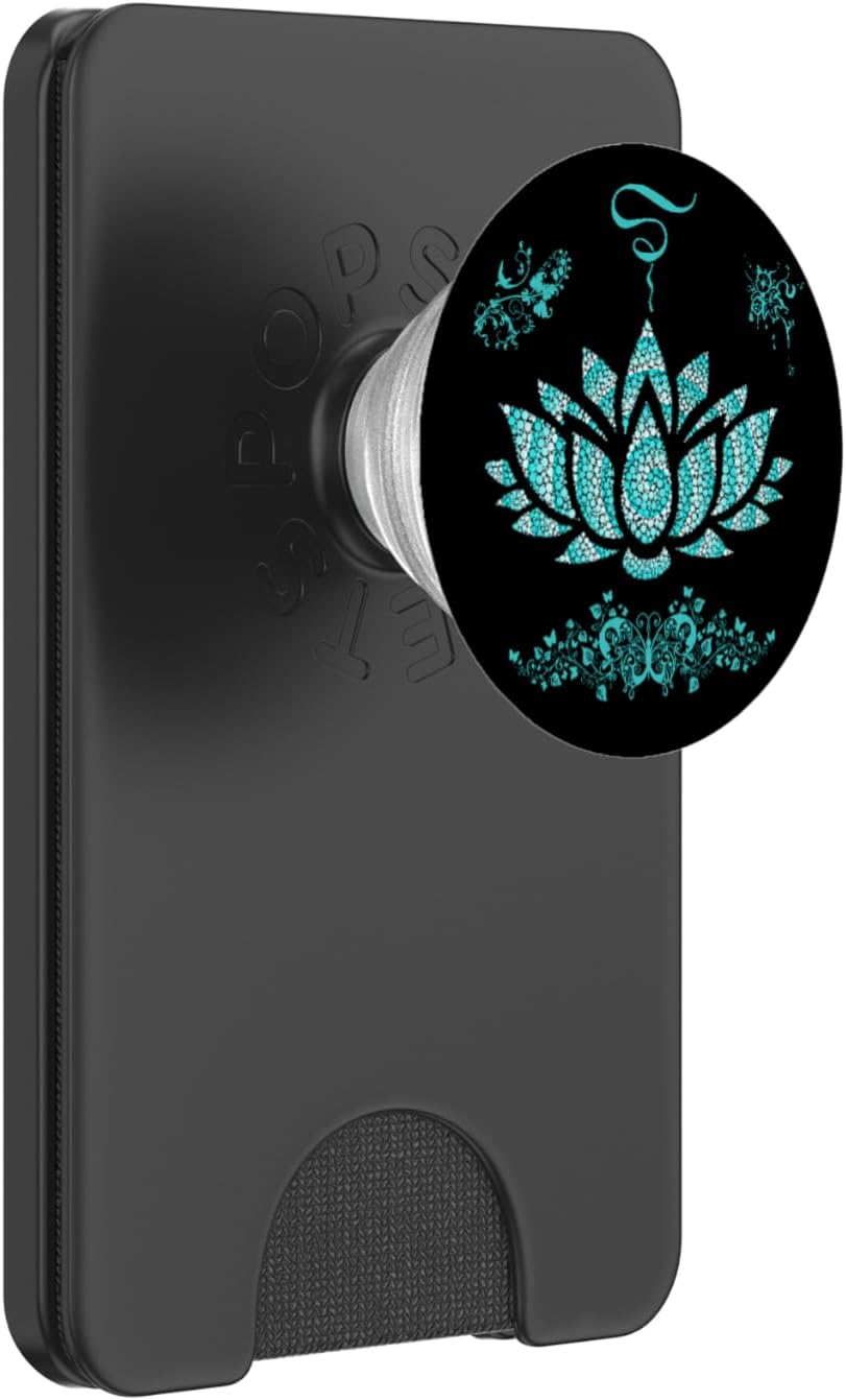 Teal & White Flower Lotus Cell Phone Pop Out Button Holder PopSockets PopGrip: Swappable Grip for Phones & Tablets PopSockets PopGrip for MagSafe