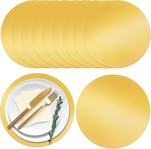 72 manteles individuales de papel con purpurina dorada, redondos, desechables, de papel de espejo, decorativos, para comedor, boda, banquete,