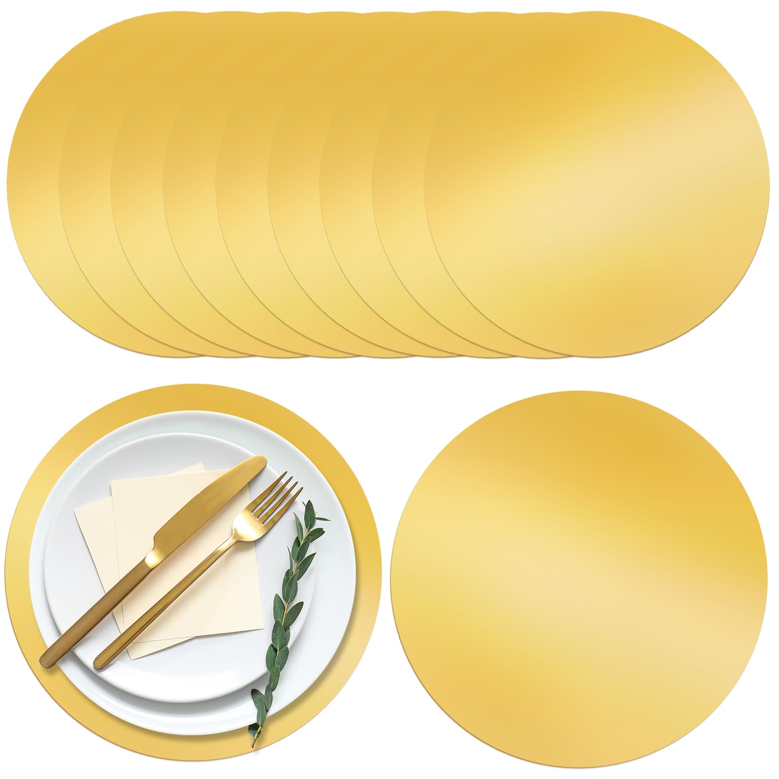 50 Pcs Round Gold Placemats,13.3" Mirror Foil Decorative Place - View #6