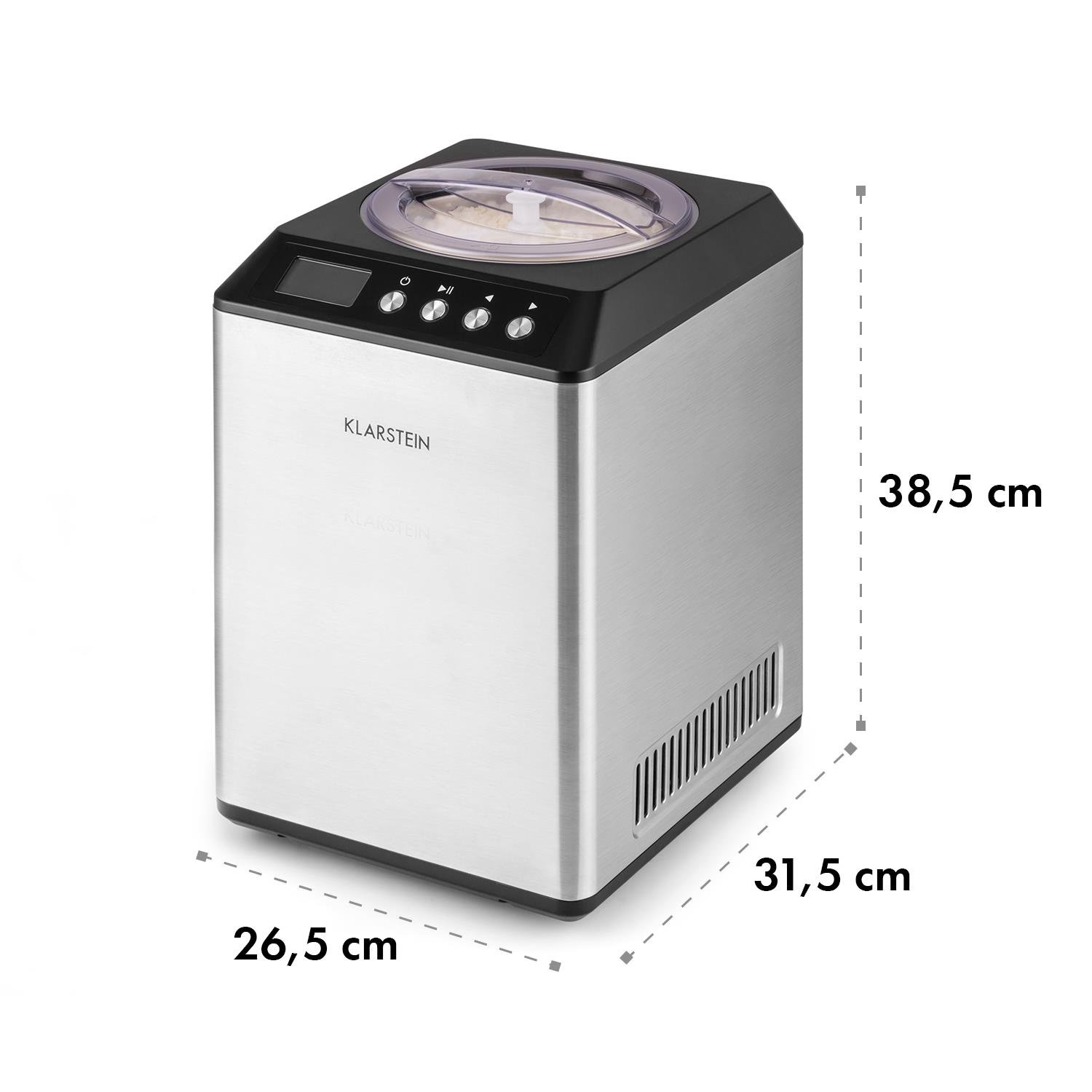 Klarstein Vanilla Sky Family - Eismaschine, Eisbereiter, Speiseeismaschine, Kühlhaltefunktion, LED-Display, Timer, Edelstahl, einfache Reinigung, 250 Watt, 2,5 Liter Fassungsvermögen, Silber