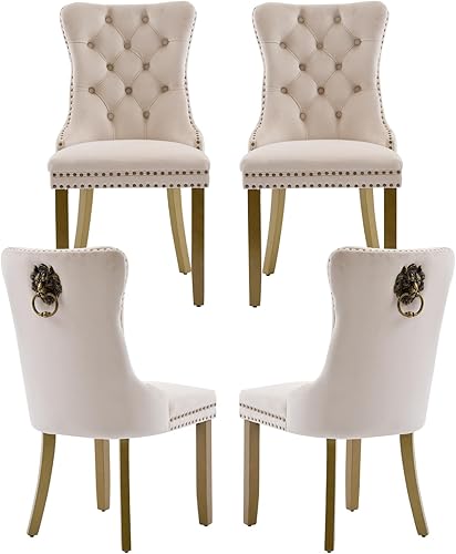 Miniatura 46 de Juego de 6 sillas de comedor marrones, sillas de comedor tapizadas con tela de lino acolchada con capitoné, con respaldo alto, ribete de tachuelas y