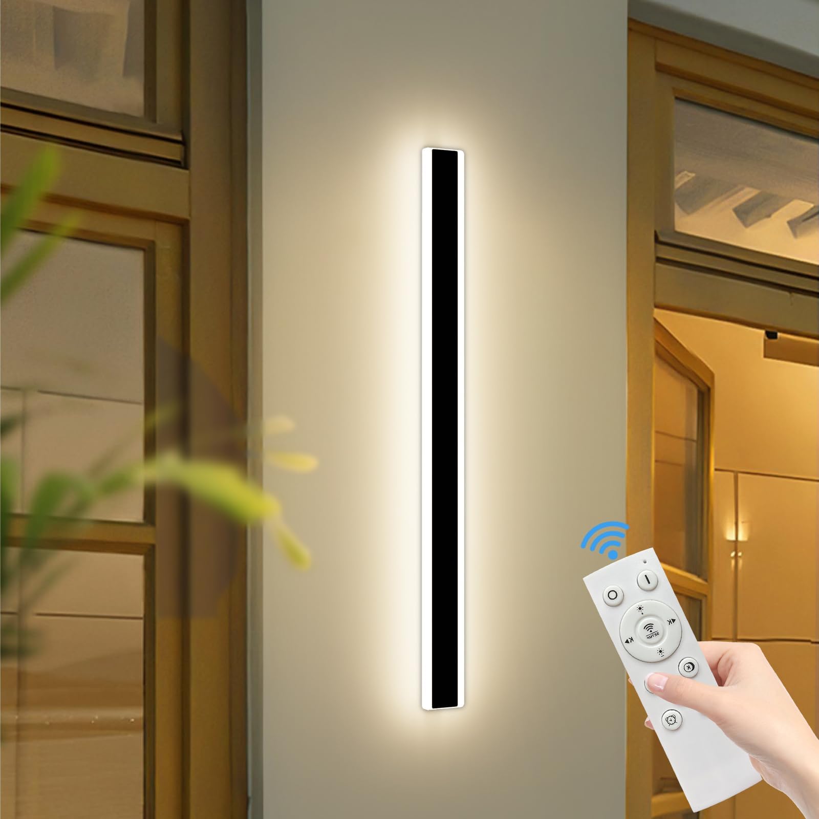 Mikeru 100CM Dimmable LED Outdoor Wall Light, 3000K/4500K/6000K Wall Mounted Light, Outside Lights with Mains Power with Remote Control (Without Battery) for Exterior Walls, Courtyards