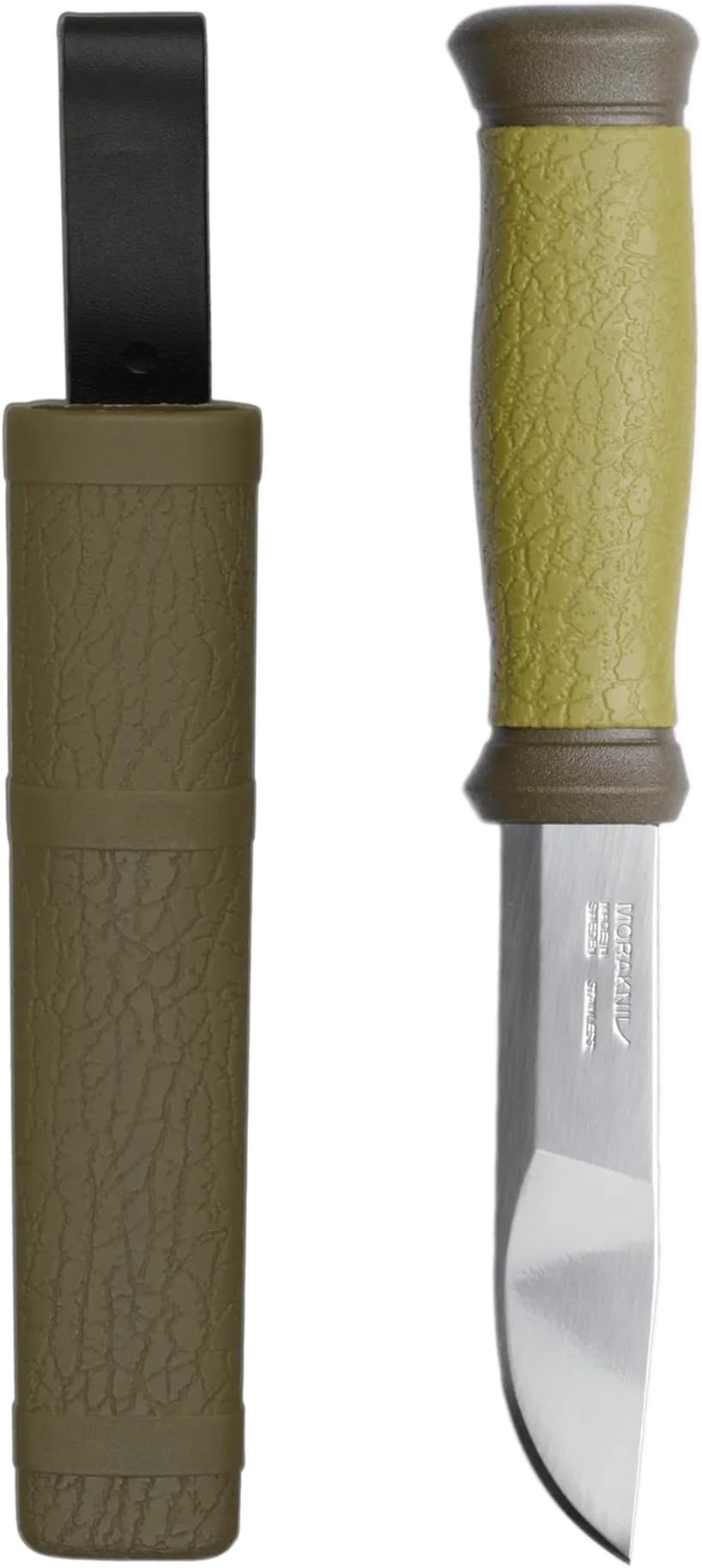 Mora 2000 Stainless Steel Fixed-Blade Knife With Sheath, Olive Green, 4.3 Inch