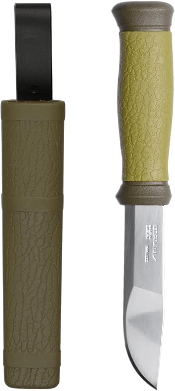 Morakniv Mora 2000 Stainless Steel Fixed-Blade Knife With Sheath, Olive Green, 4.3 Inch
