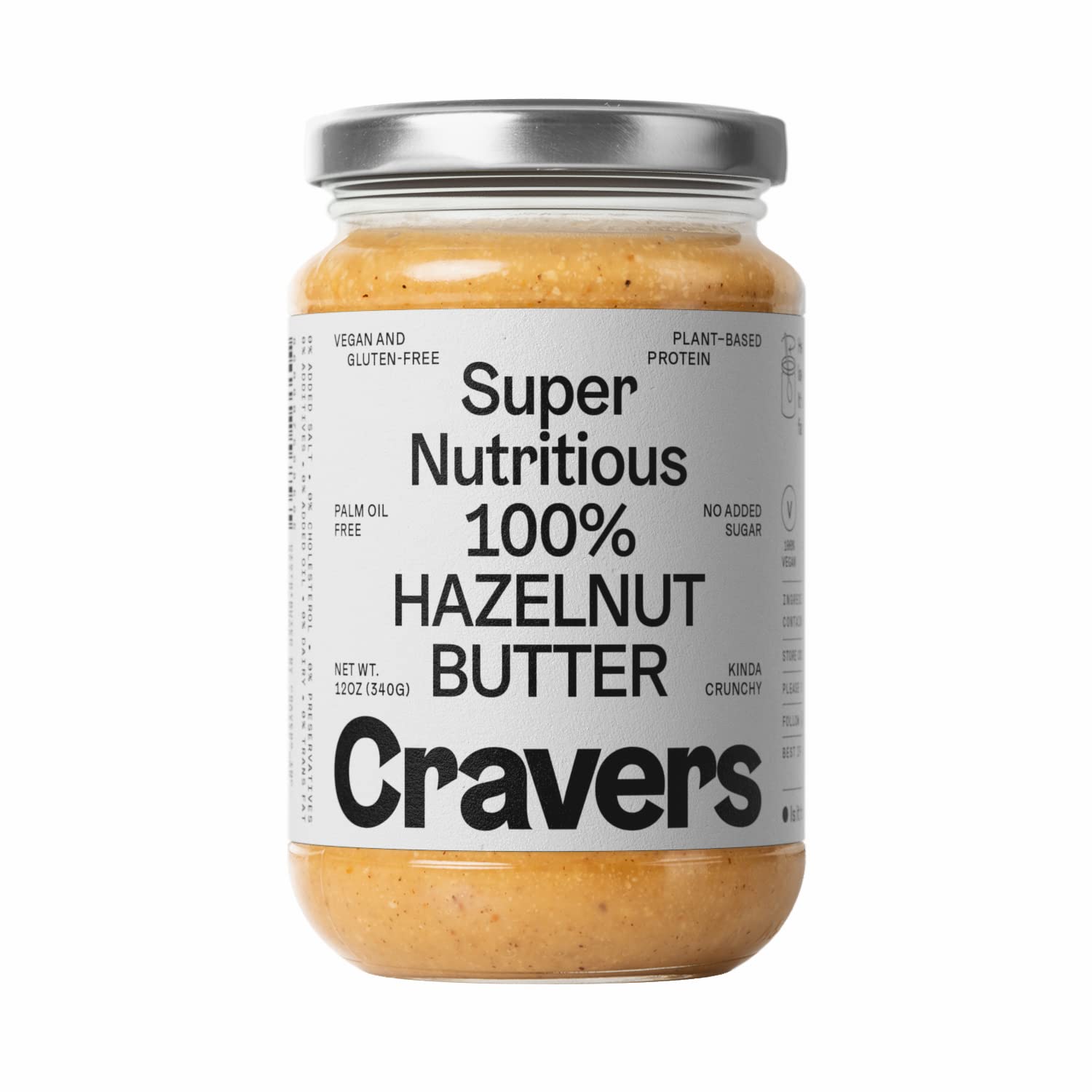 Cravers 100% Hazelnut Butter | Only 1 Ingredient | Vegan, Gluten-Free, Keto-Friendly, No Palm Oil | Non-GMO | Sugar Free Hazelnut Spread, 12oz, 1 Jar