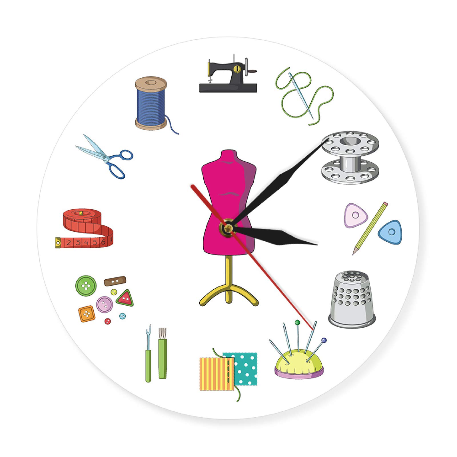 Horloge Murale Couturière Personnalisable avec Nom Cadeau Atelier Unique