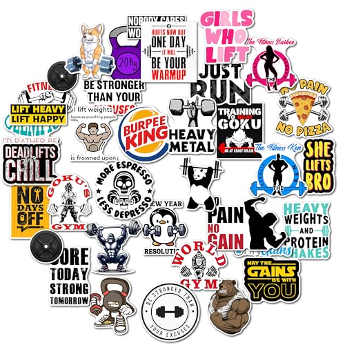 Image of WallDesign Fitness Inspiration Sticker Set (38 Decals) - Durable, Laminated, Waterproof Decals for Mobile, Laptop, Bottle, Notebooks | Quality, Stylish Designs