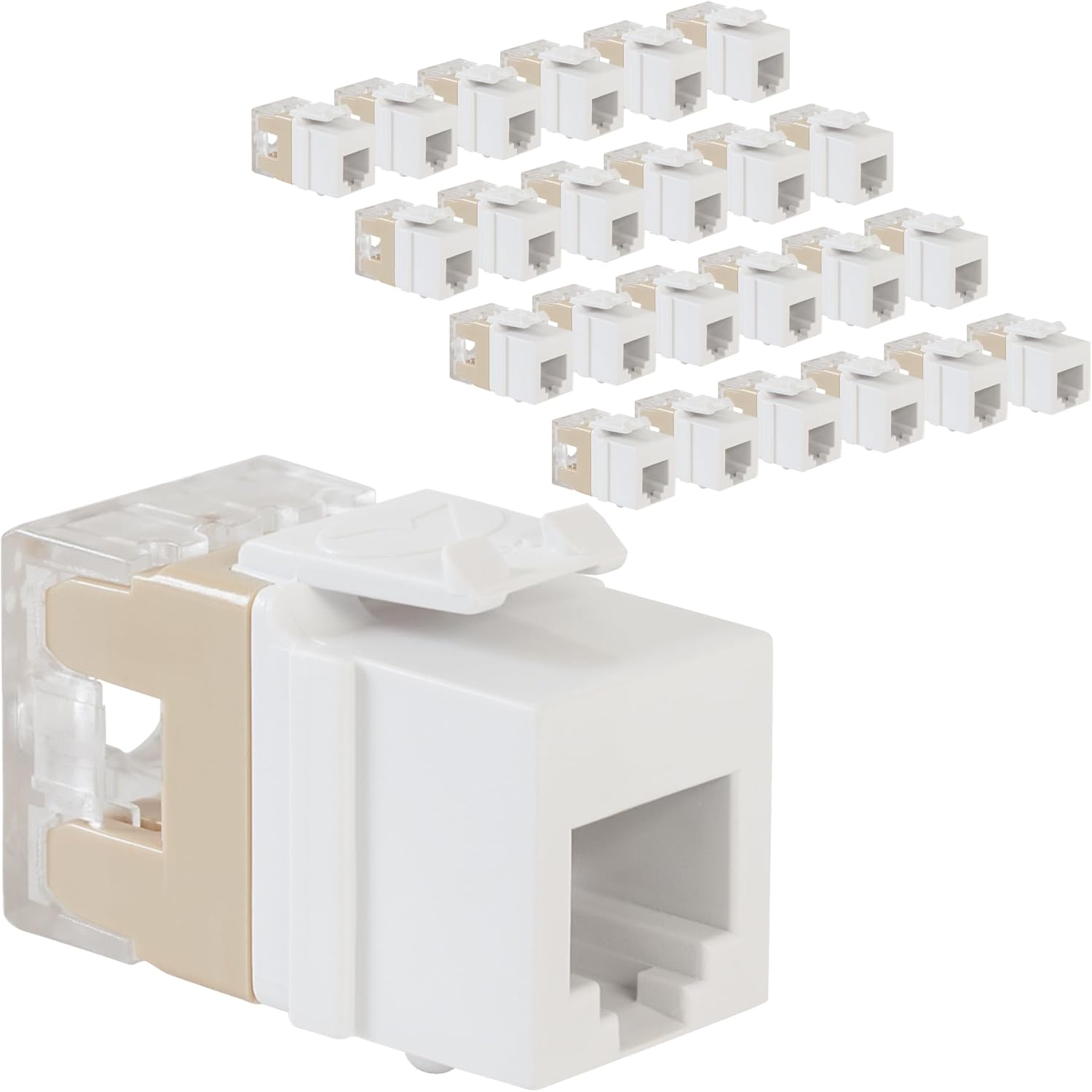 ICC Voice Grade RJ11 Keystone Jack 6P6C, Slim 180° Punch Down, UL Listed, TAA Compliant, White (25 Pack)