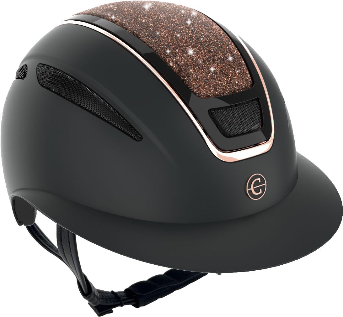 Covalliero Casque d'équitation Elite Polo Femme Enfant Résistant aux Chocs Visière Ventilation Système Disc Or Rose 56-58 cm